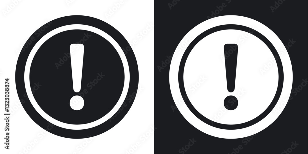 Exclamation interface icons set in flat filled style. Exclamation interface icons set in flat filled style.