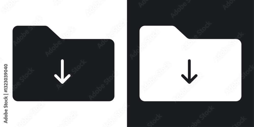 Folder download icons set in flat filled style. Folder download icons set in flat filled style.