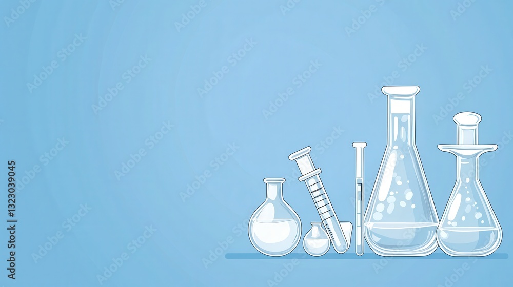 Transparent Laboratory Glassware with Blue Background for Science