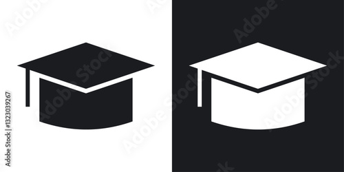 Graduation cap icons set in flat filled style.