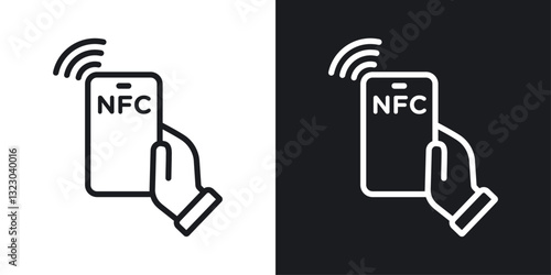 NFC communication icons set in flat filled style.