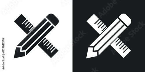 Pencil and ruler icons set in flat filled style.