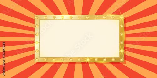 Golden frame on retro circus background with empty copy space. Vector illustration for casino, amusement park, carnival, funfair and other events
