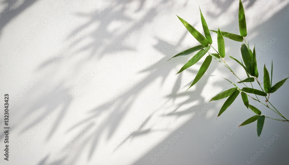 bamboo leaf shadow on white wall background blank copy space bamboo leaf shadow on white wall background blank copy space