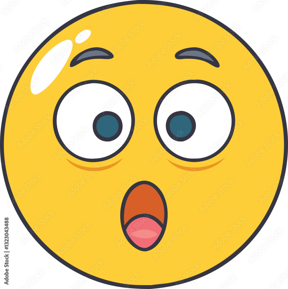 Fototapeta premium Surprised emoji with wide eyes and open mouth, A yellow surprised emoji with wide eyes and an open mouth, expressing shock, surprise, and astonishment in a playful manner. 