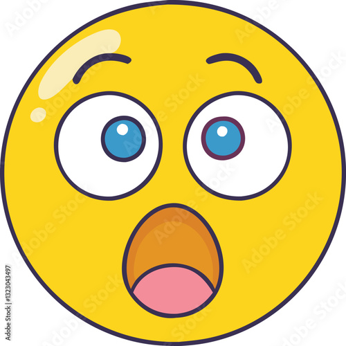 Surprised emoji with wide eyes and open mouth, A yellow surprised emoji with wide eyes and an open mouth, showing shock and amazement in an exaggerated and playful way.
