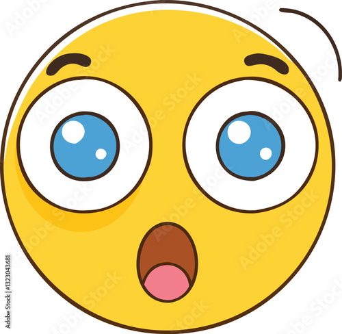 Surprised emoji with wide eyes and raised eyebrow, A yellow surprised emoji with wide eyes, an open mouth, and a raised eyebrow, showing shock and astonishment in a playful way.
