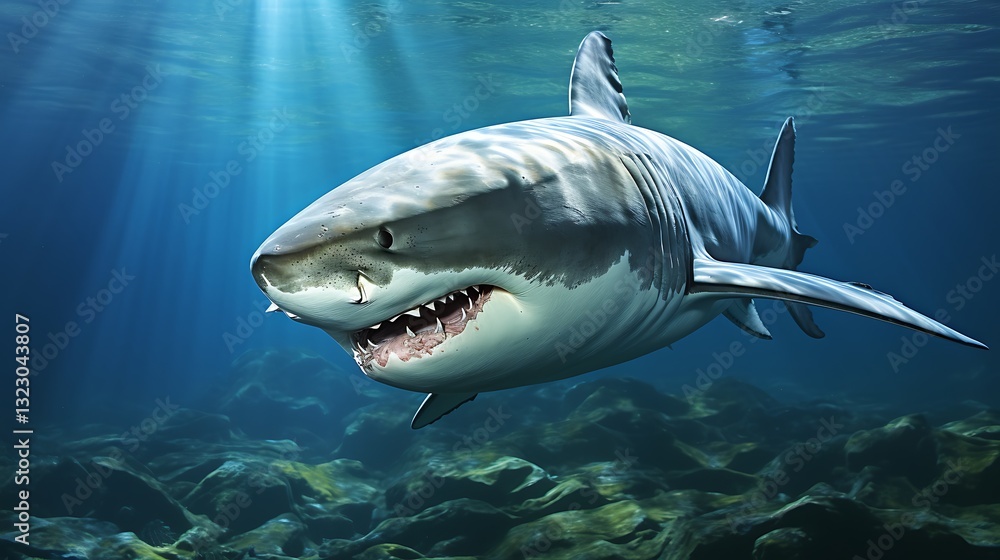 Naklejka premium Majestic Great White Shark Underwater