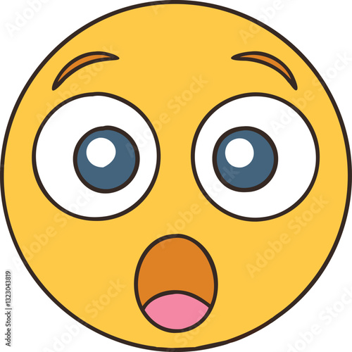 Surprised emoji with wide eyes and shocked expression, A yellow surprised emoji with wide eyes and an open mouth, conveying shock, surprise, and astonishment in a playful manner.
