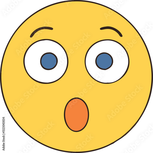 Surprised emoji with wide eyes and open mouth, A yellow surprised emoji with wide eyes and an open mouth, expressing shock, surprise, or astonishment in a playful way.
