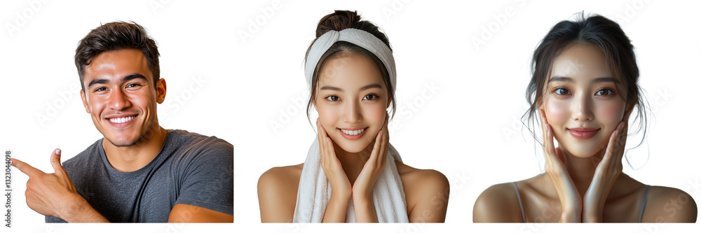 Diverse group of young adults smiling with healthy skin and hair isolated on transparent Background Diverse group of young adults smiling with healthy skin and hair isolated on transparent Background