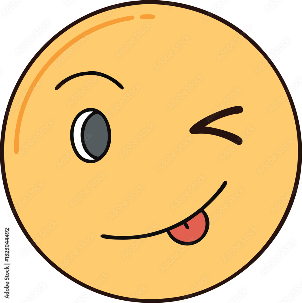 Fototapeta premium Winking smiley face emoji with tongue out, A playful yellow winking emoji with a tongue sticking out, expressing fun, cheekiness, and lightheartedness in digital messages. 