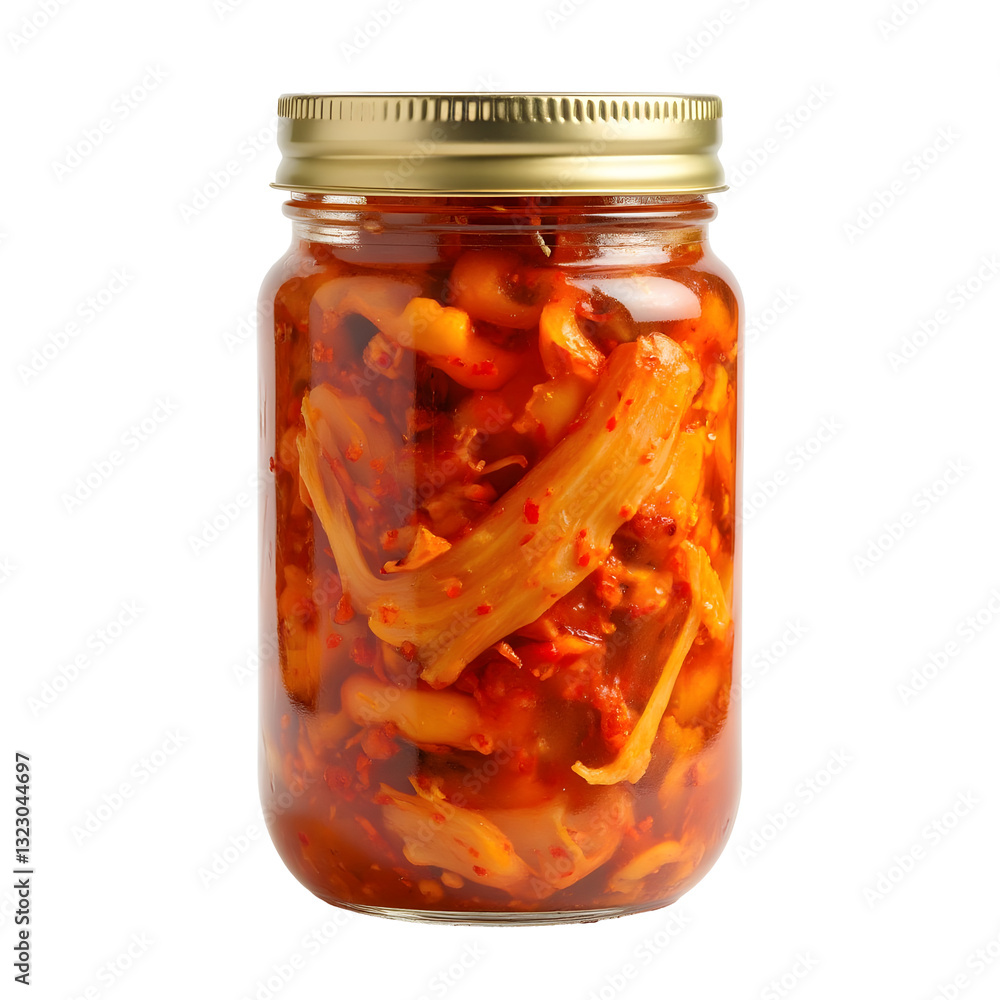 Vibrant Kimchi Delight in Glass Jar Isolated on White Background Vibrant Kimchi Delight in Glass Jar Isolated on White Background