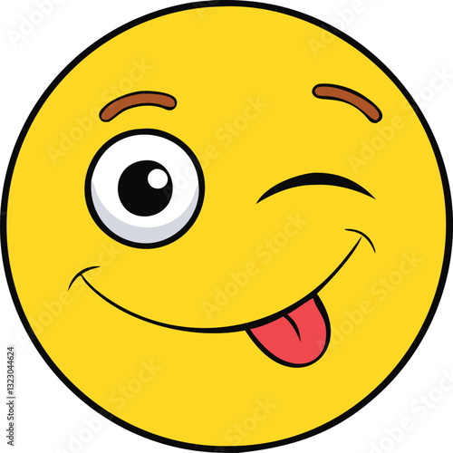 Winking smiley face emoji with tongue out, A playful yellow winking emoji with a sticking-out tongue, representing fun and humor in digital communication.
