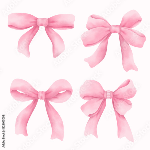 Elegant Whimsical Hand-Drawn watercolor Decorative pink Bow.  Vector Illustration. 
Perfect for quirky holiday, wedding, birthday decorations. 
Vector Illustration in Vintage and Retro Style
