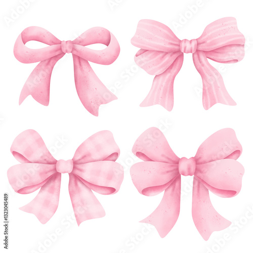 Elegant Whimsical Hand-Drawn watercolor Decorative pink Bow.  Vector Illustration. 
Perfect for quirky holiday, wedding, birthday decorations. 
Vector Illustration in Vintage and Retro Style