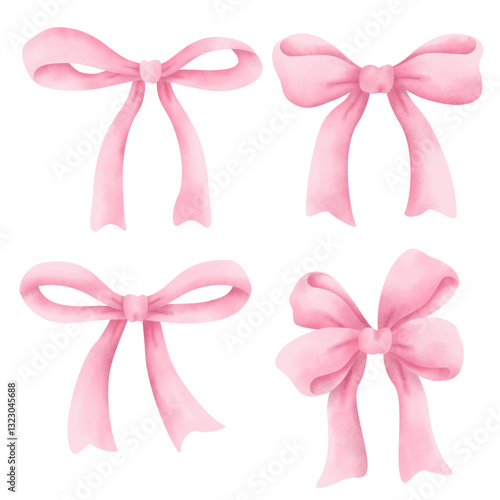Elegant Whimsical Hand-Drawn watercolor Decorative pink Bow.  Vector Illustration. 
Perfect for quirky holiday, wedding, birthday decorations. 
Vector Illustration in Vintage and Retro Style