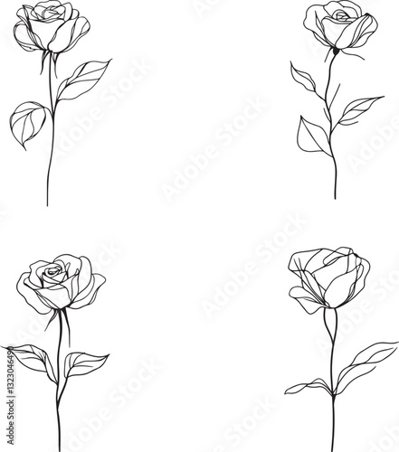A minimalistic black line art illustration of a rose
