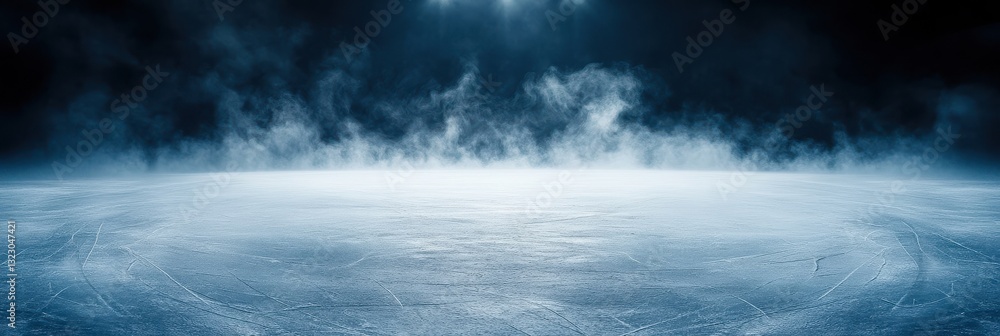 Dark blue ice rink with spotlights. Dark background for product presentation, night stage, concert, and show concept. Copy space, high quality. Dark blue ice rink with spotlights. Dark background for product presentation, night stage, concert, and show concept. Copy space, high quality.