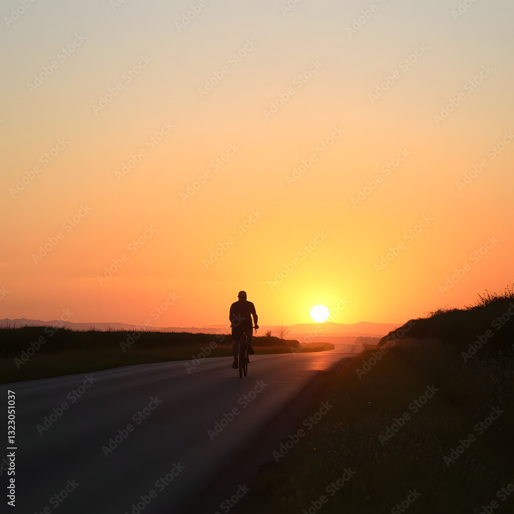 Silhouetted Cyclist at Sunrise Silhouetted Cyclist at Sunrise