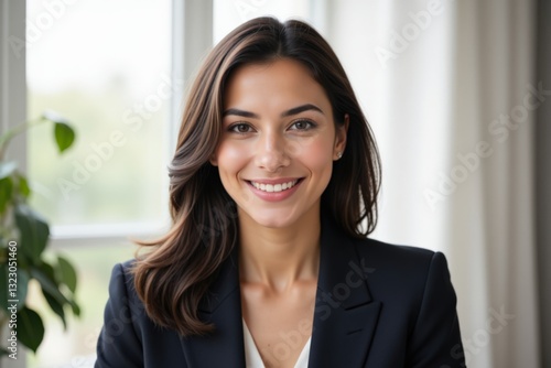 Free Download Confident Young Woman in Business Attire Looking at the Camera in a Bright Office Setting, Exuding Professionalism and Approachability - GFXLoad