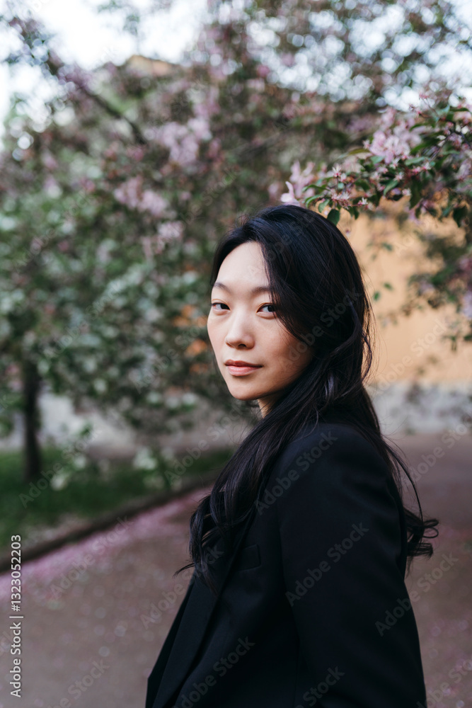 Elegance Amidst Blooming Cherry Blossoms in Spring Elegance Amidst Blooming Cherry Blossoms in Spring