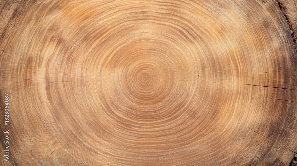 Wooden Time: Capturing the intricate detail of growth, a cross-section of aged wood with annual rings unveils the passage of time, the life story of a tree.
