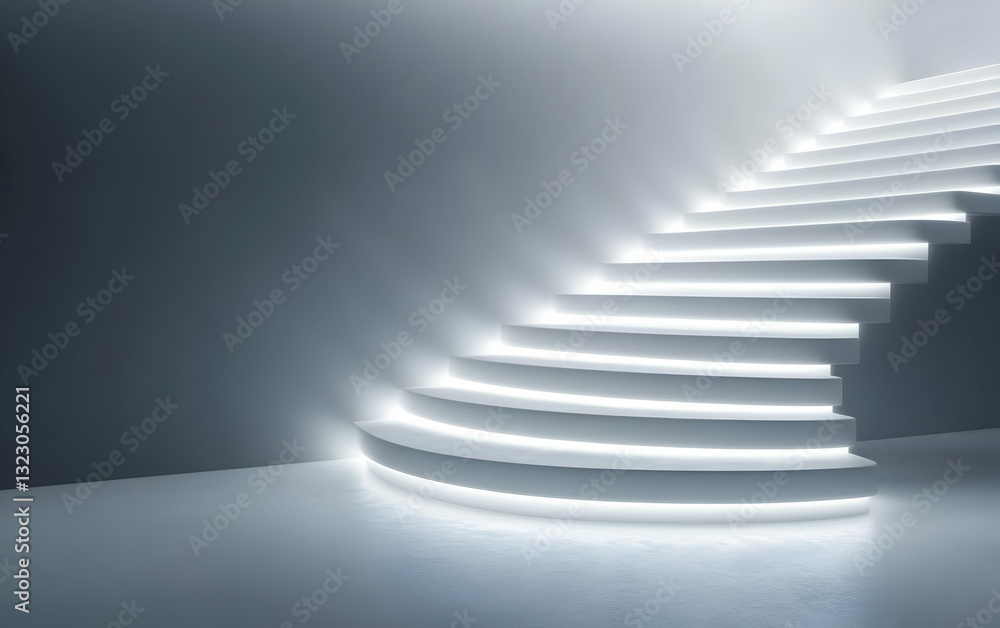 Obraz premium A modern illuminated staircase against a minimalist backdrop, showcasing sleek design and innovative lighting in an elegant space.