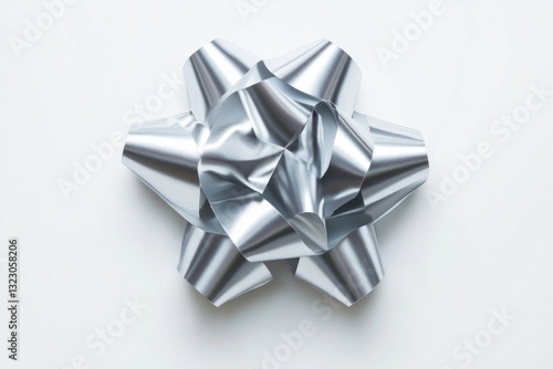 Silver gift ribbon bow isolated on white background . 3D rendering