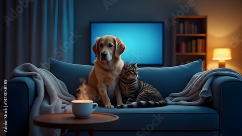 dog and cat sitting together