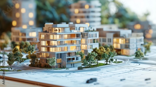 Obraz na płótnie Modern Architectural Model of Urban Residential Complex with Green Spaces w salonie