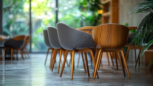 Obraz na płótnie Elegant Modern Chairs Arranged at a Cozy Dining Table in Bright Interior w salonie