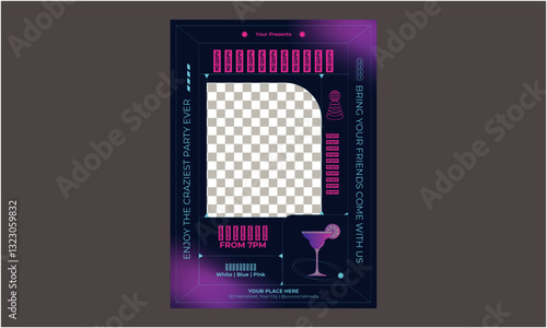 Night Party Flyer. Cocktail Party. Nightclub. Typography design. Set of flat vector illustrations. Poster, label, cover.
