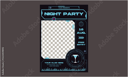Night Party Flyer. Cocktail Party. Nightclub. Typography design. Set of flat vector illustrations. Poster, label, cover.
