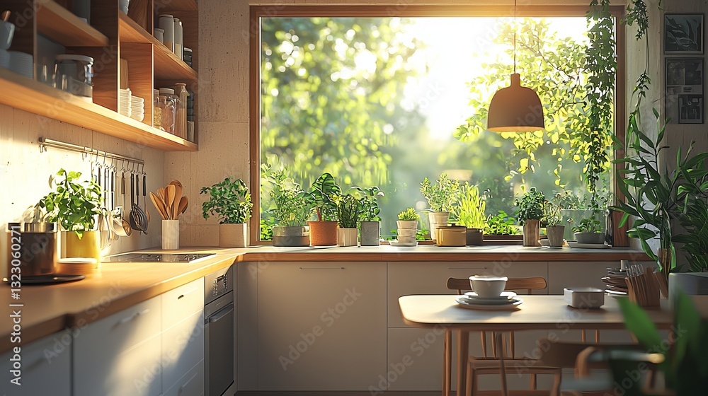 Bright and Inviting Modern Kitchen with Natural Light and Houseplants