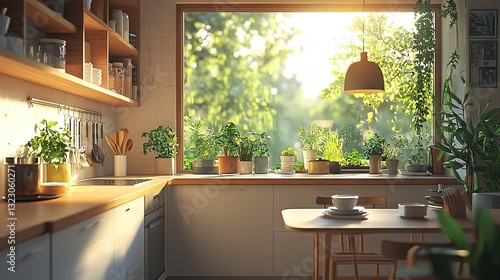 Bright and Inviting Modern Kitchen with Natural Light and Houseplants