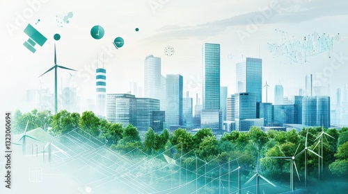 ESG Concept. Sustainable City Skyline Embracing Renewable Energy and Green Technology