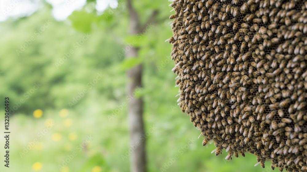 Buzzing Collective: A dense, mesmerizing swarm of bees clusters together. Buzzing Collective: A dense, mesmerizing swarm of bees clusters together.