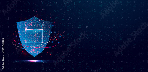 Cyber security attach. Data protection with shield, vector editable	