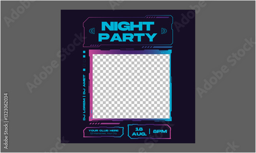 Night Party Socials Media. Cocktail Party. Nightclub. Typography design. Set of flat vector illustrations. Poster, label, cover.

