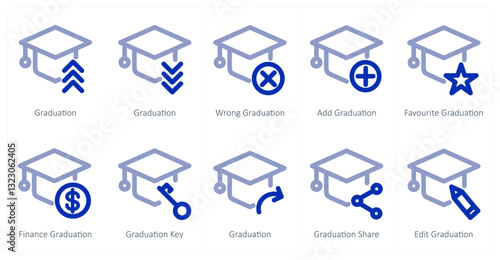A set of 10 micro icons as graduation, wrong graduation, add graduation