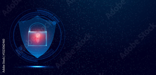 Cyber security attach. Data protection with shield, vector editable	