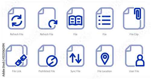 A set of 10 micro icons as refresh file, file, file clip