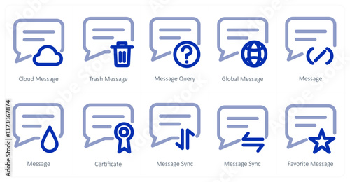 A set of 10 micro icons as cloud message, trash message, message query