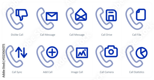 A set of 10 micro icons as dislike call, call message, call