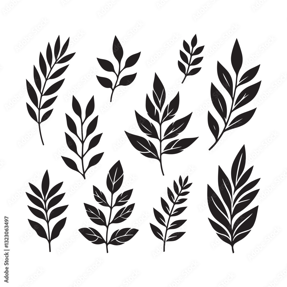 Naklejka premium Set of tree leaves silhouette vector illustration.