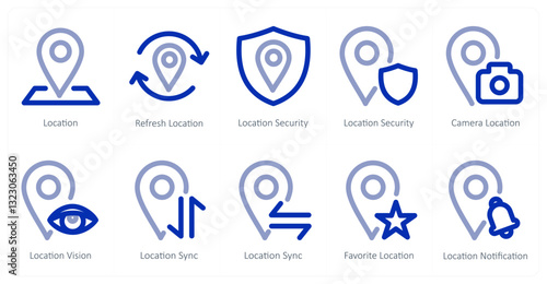 A set of 10 micro icons as location, refresh location, location security