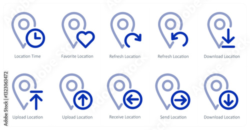A set of 10 micro icons as location time, favorite location, refresh location