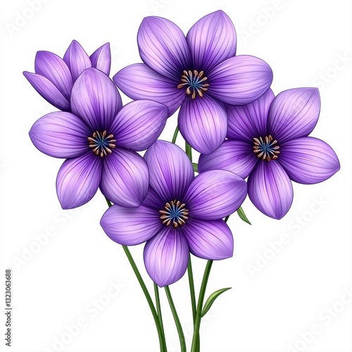 Vibrant Purple Flower Bouquet Illustration on White Background
