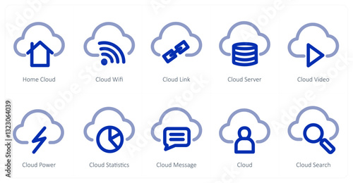 A set of 10 micro icons as home cloud, cloud wifi, cloud link